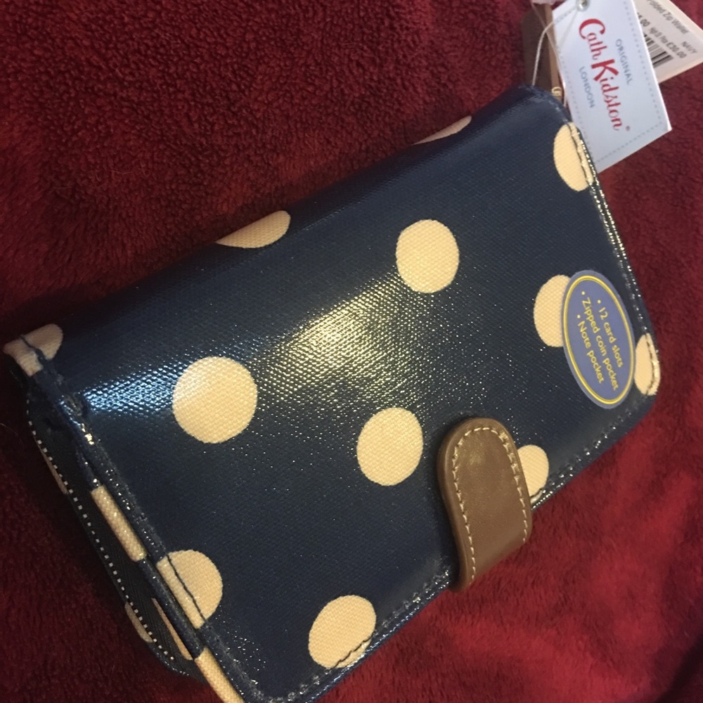 NWT Cath Kidston Navy Blue Button Dot Wallet.